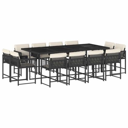 Външен трапезен комплект 13 части с възглавници черен полиратан