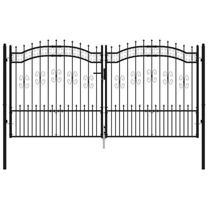 Оградна порта Kampen с връх, черна, 302x150 см, стомана