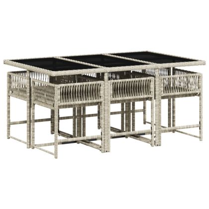 Градински комплект 7 части с възглавници светлосив полиратан