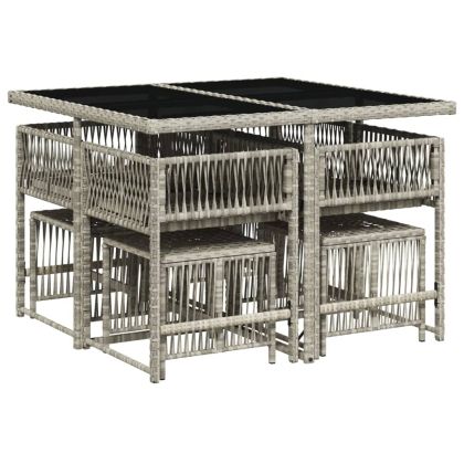 Градински трапезен комплект 9 части с възглавници светлосив