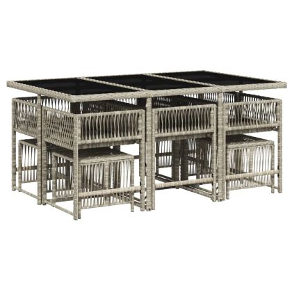 Градински комплект с възглавници 11 части, светлосив полиратан