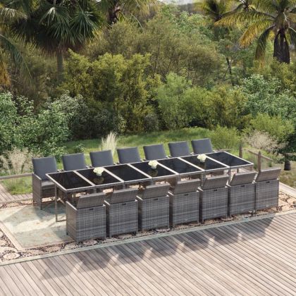 Градински трапезен комплект възглавници 15 части полиратан сив