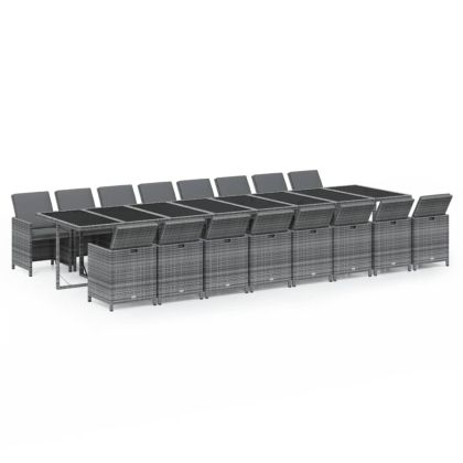 Градински комплект с възглавници 17 части полиратан сив