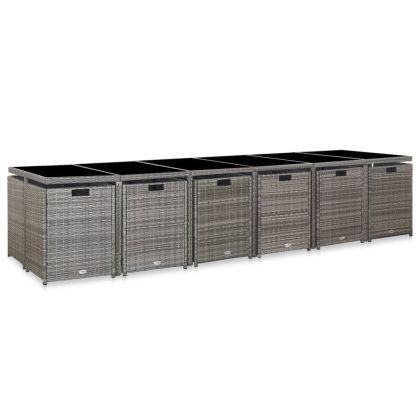 Градински комплект с възглавници, 17 части, полиратан, сив