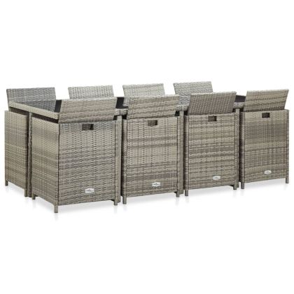 Градински комплект с възглавници, 13 части, сив полиратан