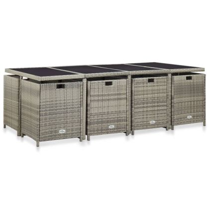 Градински комплект с възглавници, 13 части, сив полиратан