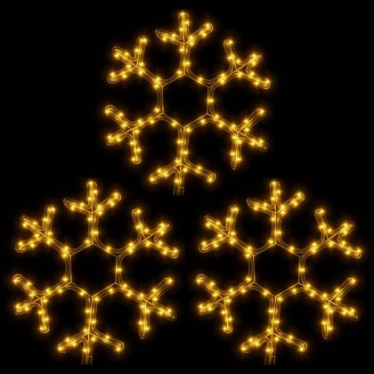 Коледни фигури снежинки с LED, 3 бр, топло бяло, 38x37 см