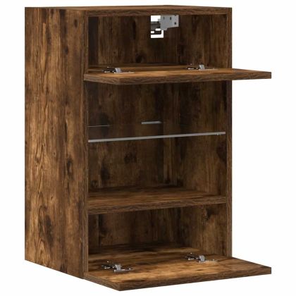 Стенни шкафове с LED светлини за телевизор, 2 бр, опушен дъб, 40x30x60,5 см