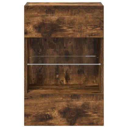 Стенни шкафове с LED светлини за телевизор, 2 бр, опушен дъб, 40x30x60,5 см