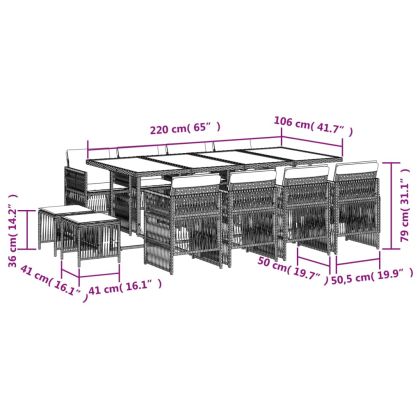 Градински комплект с възглавници, 13части, бежов микс полиратан