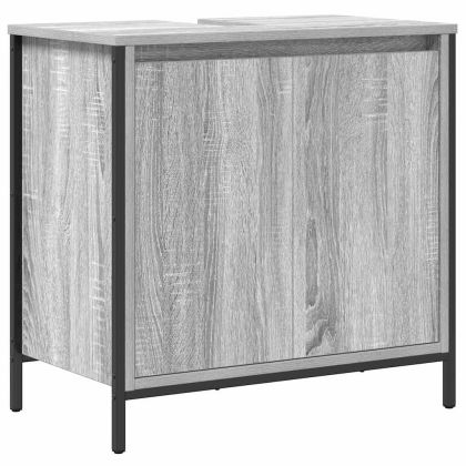 Комплект мебели за баня с рафт 5 pcs Сив Сономски дъб и черно