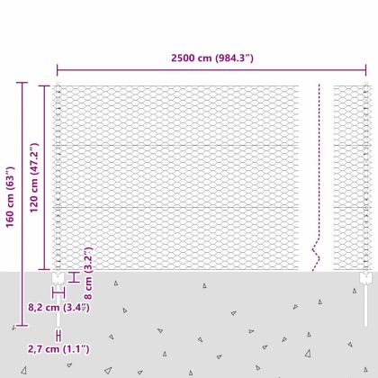 Ограда с пост Сив 1,2 x 25 m Стомана