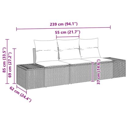 Комплект дивани с възглавница 3 pcs Сив полиратан