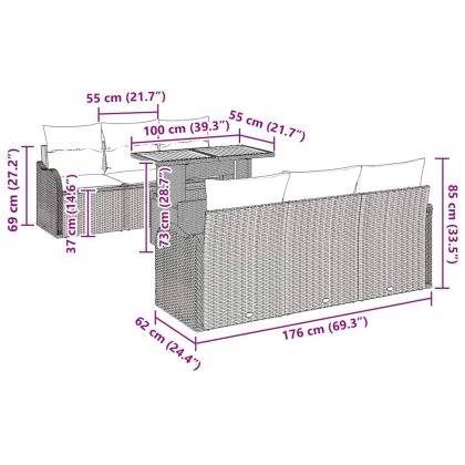 Градински Софа Комплект 7 pcs Черен и кремав полиратан