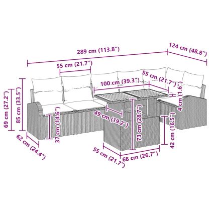 Градински Софа Комплект с възглавница 7 pcs Сив