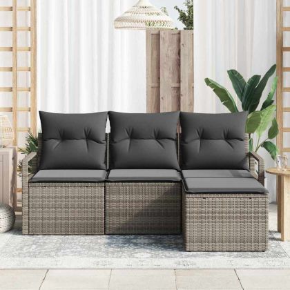 Комплект дивани с възглавница 4 pcs Сив полиратан