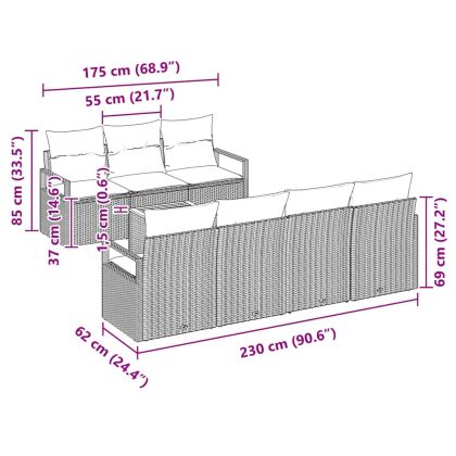 Градински Софа Комплект със съхранение 8 pcs Сив полиратан