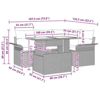 Градински Софа Комплект 5 pcs Светлосиво Полиратан