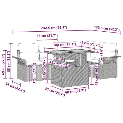 Градински Софа Комплект със съхранение 6 pcs Сив Полиратан