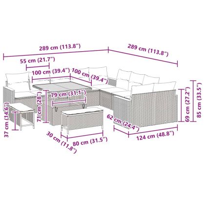 Градински Софа Комплект 13 pcs Сив полиратан