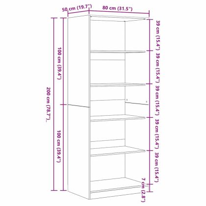 Гардероб с рафт Черния дъб 80 x 50 x 200 см Инженерно дърво