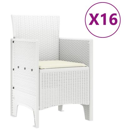 Градински комплект за хранене с възглавници 17 pcs Бяло ПП