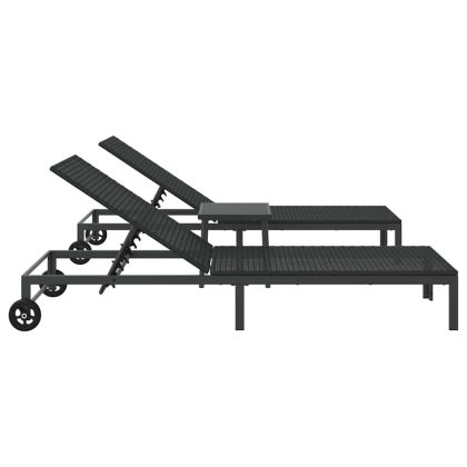 Шезлонг 2-човек 3 pcs Черно полиратан