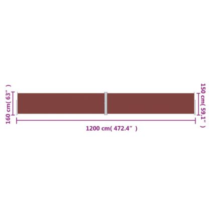 Прибираща се странична тента, кафява, 160х1200 см