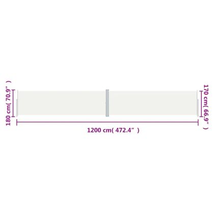 Прибираща се странична тента, кремава, 180x1200 см