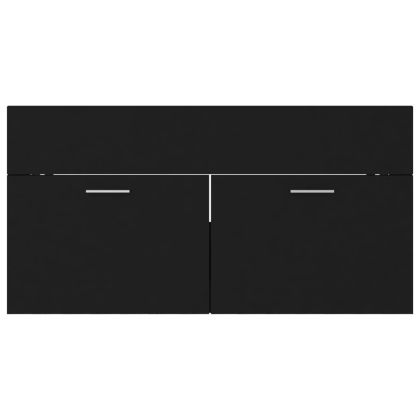 Шкаф за баня с вградена мивка, черен, инженерно дърво