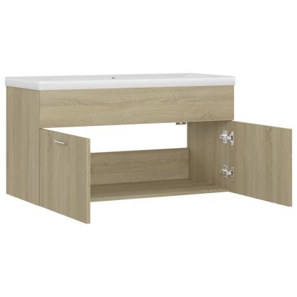 Шкаф за баня с вградена мивка, дъб сонома, инженерно дърво