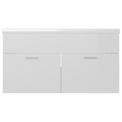 Шкаф за баня с вградена мивка, бял гланц, инженерно дърво