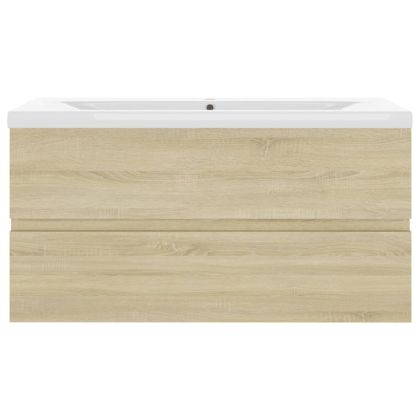 Шкаф за баня с вградена мивка, дъб сонома, инженерно дърво