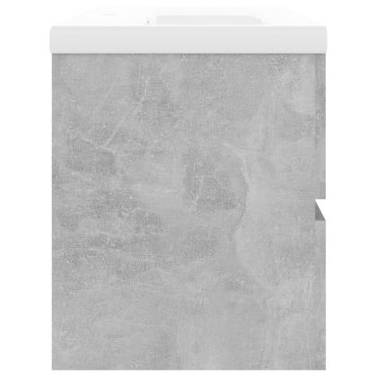 Шкаф за баня с вградена мивка, бетонно сив, инженерно дърво