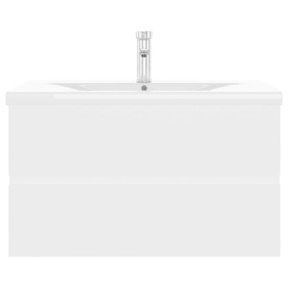 Шкаф за баня с вградена мивка, бял, инженерно дърво