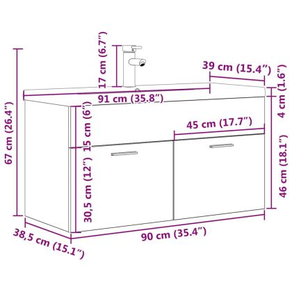 Шкаф за мивка за баня с вградена мивка и смесител Бетон сив
