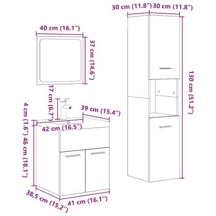 Комплект шкафове за баня от 4 части дъб сонома инженерно дърво