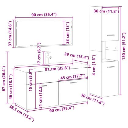 Комплект мебели за баня от 4 части Дъб артизан инженерно дърво