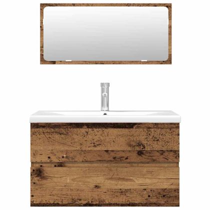 Комплект мебели за баня от 3 части старо дърво инженерно дърво