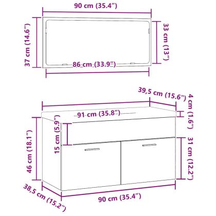Комплект мебели за баня 3 pcs Черния дъб Инженерно дърво
