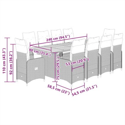 Градински бистро комплект с възглавници 9 части черен полиратан