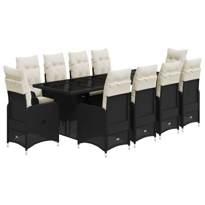 Градински бистро комплект с възглавници 11части черен полиратан