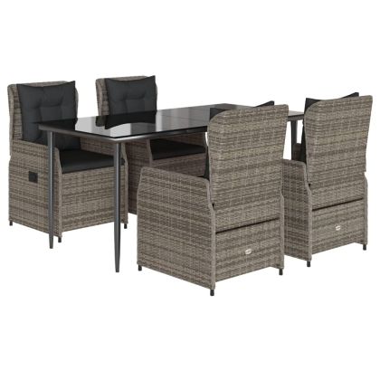 Градински трапезен комплект 5 части с възглавници сив полиратан