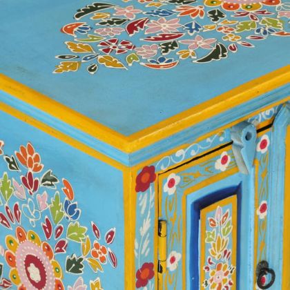 ТВ шкаф, син, 110x30x40 см, масивно мангово дърво