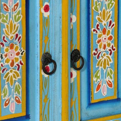 ТВ шкаф, син, 110x30x40 см, масивно мангово дърво