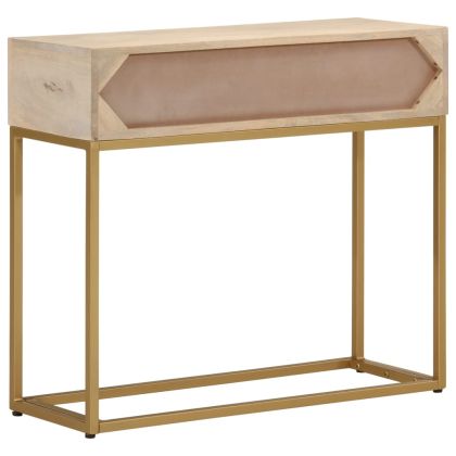 Конзолна маса, 90x30x76 cм, мангово дърво масив и желязо