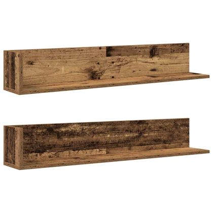 Стенни рафтове 2 бр старо дърво 100x16,5x16,5см инженерно дърво