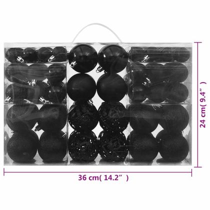 Комплект коледни топки, 100 бр, черни