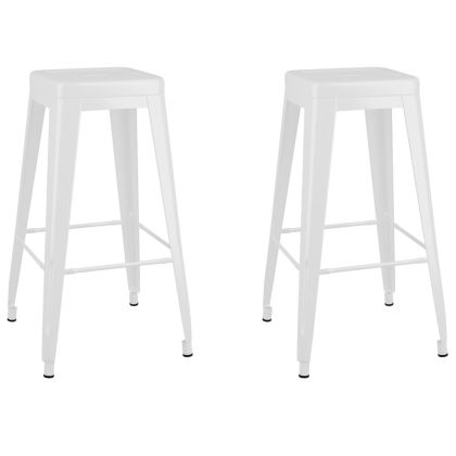 Бар табуретки, стифиращи, 2 бр, бели, метал