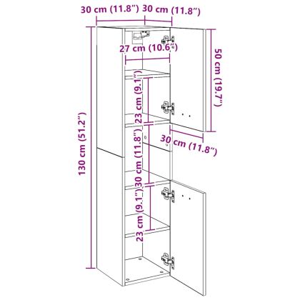 Шкаф за баня, сив сонома, 30x30x130 см, инженерно дърво